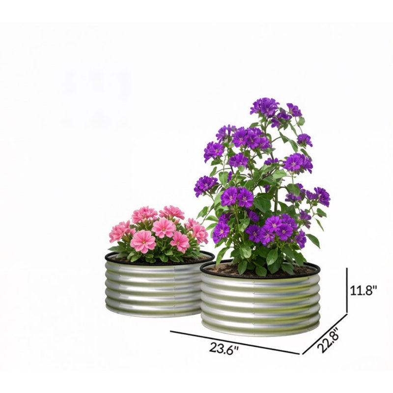 Ensemble de 2 lits de jardin surélevés ronds en acier galvanisé, boîtes à fleurs d'extérieur avec bordure de sécurité et fond ouvert pour patio, diamètre 35,4 po x H 16,9 po, argent