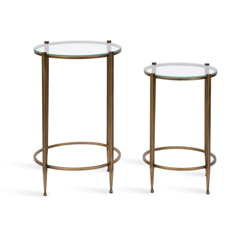 Tables gigognes en métal et verre Courville, Clear Top / Gold Base