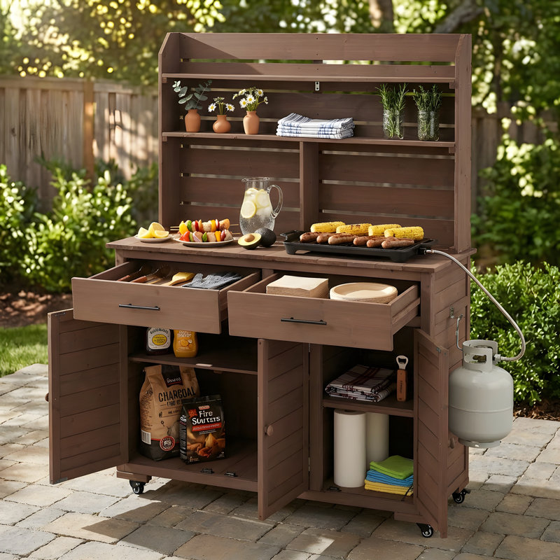 Table de préparation pour barbecue 65 po, Brun