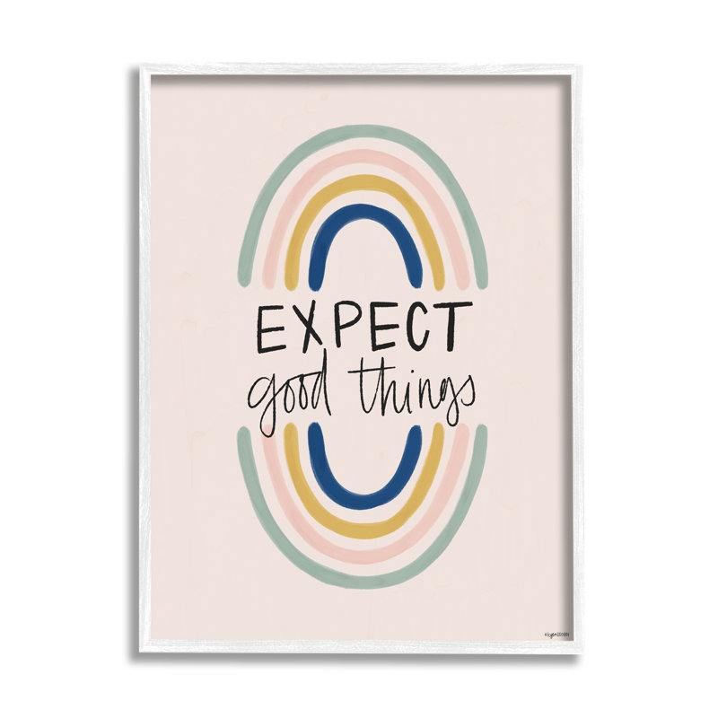 «Expect Good Things», phrase d'arc-en-ciel - art textuel sur toile, Giclée encadrée blanc bord de mer