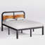 Grand lit plateforme en métal noir avec tête de lit en bois massif foncé de 40 po, rangement sous le lit, support silencieux, aucun sommier requis-1034755524-1026695247
