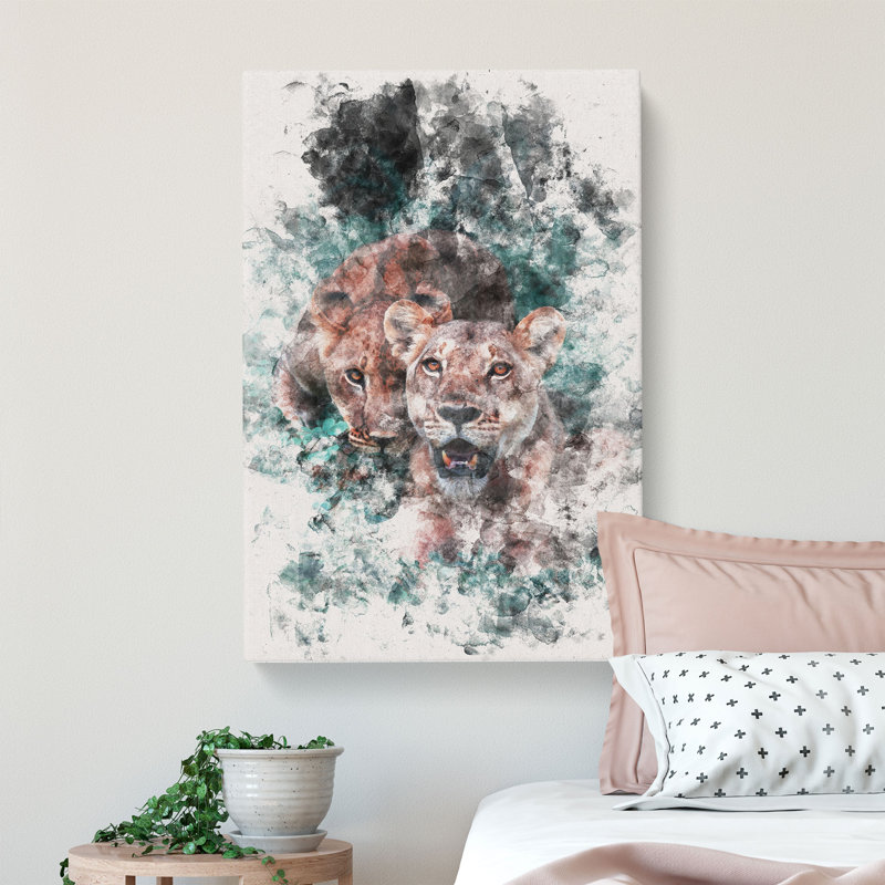 Lioness Duo - Wrapped Canvas, 50cm H x 35cm W x 3cm D