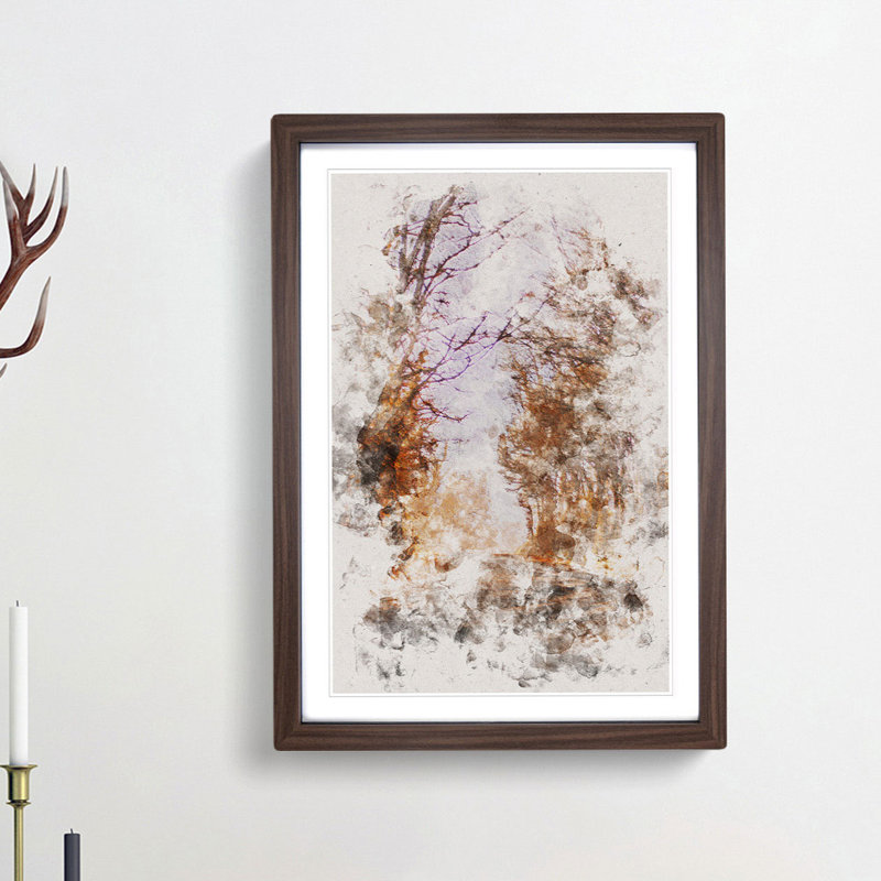 A Road Through The Woods - Single Picture Frame Painting on MDF, 63cm H x 45cm W x 2cm D, Walnut Framed
