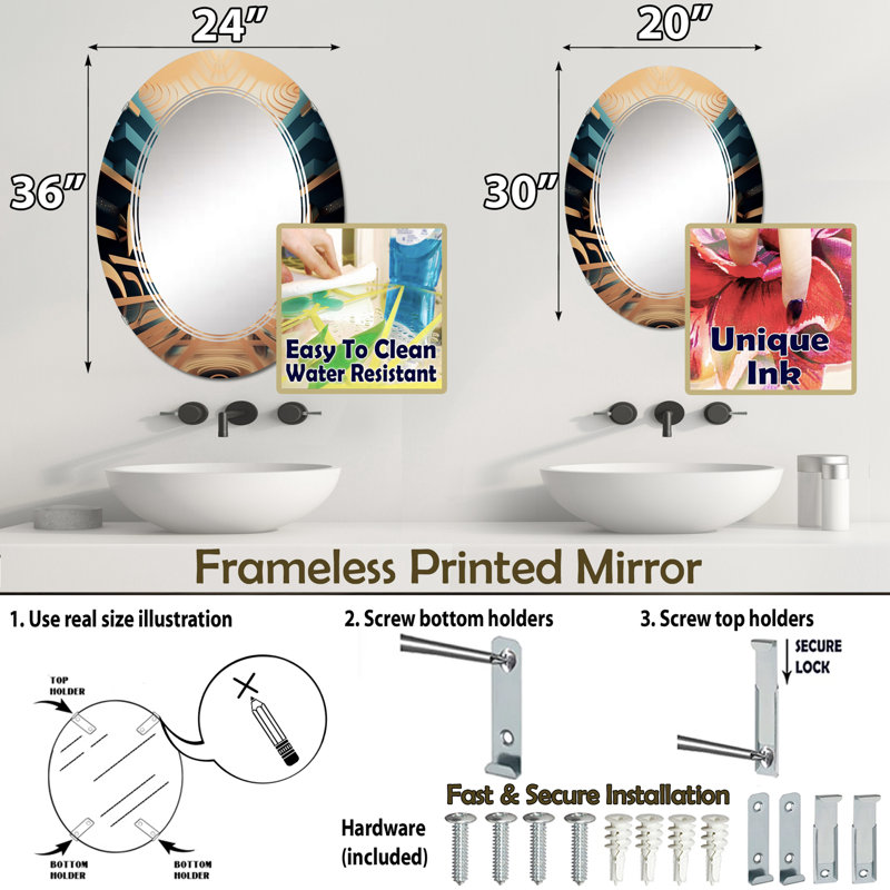 Armeria - Miroir mural moderne ovale, 30 po x 20 po