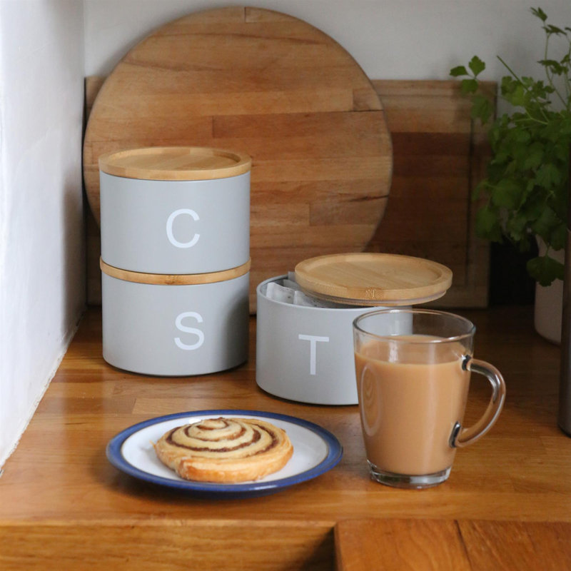 Harbour Housewares - 3 Piece Stacking Tea Coffee Sugar Canister Set, Grey