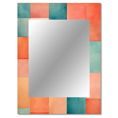 Coral Cubes Melody Shapes I - Abstract Shapes Decorative Wall Mirror, Modern Large Mirror, Printed Metal Art