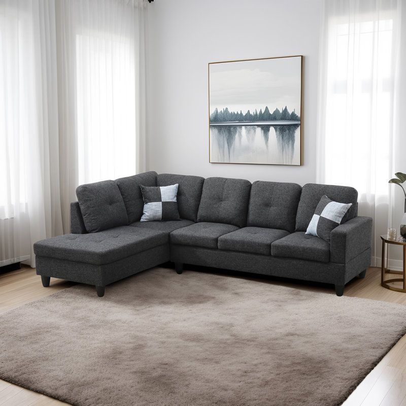 Milovan Velvet L-Shaped Sectional Left Hand Facing, Black Velvet