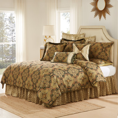 Ensemble de couette Austin King Classics Ravel 108 po x 95 po avec rebord en corde, envers en coton, comprend 2 taies décoratives très grandes, fermeture à glissière - bronze / noir