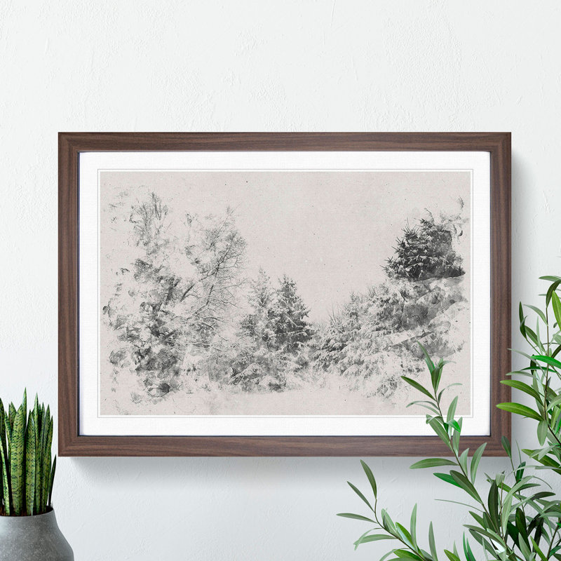 Winter Forest Vol.1 Watercolour - Picture Frame Graphic Art, 27cm H x 36cm W x 2cm D, Walnut