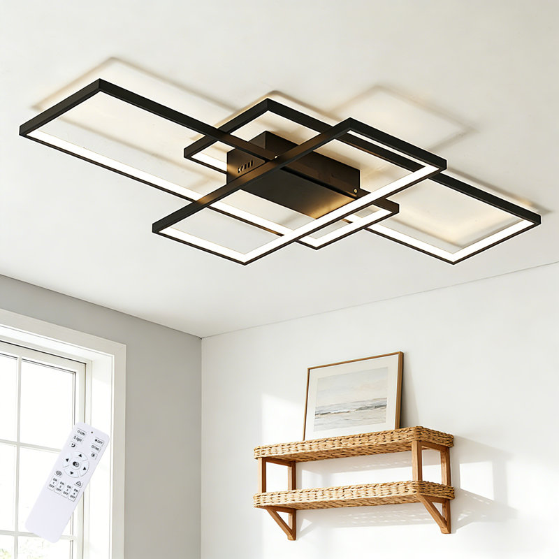 Plafonnier encastré 3 lumières DEL Arlyn, Noir, H 3 po x l 35,4 po x P 19,7 po