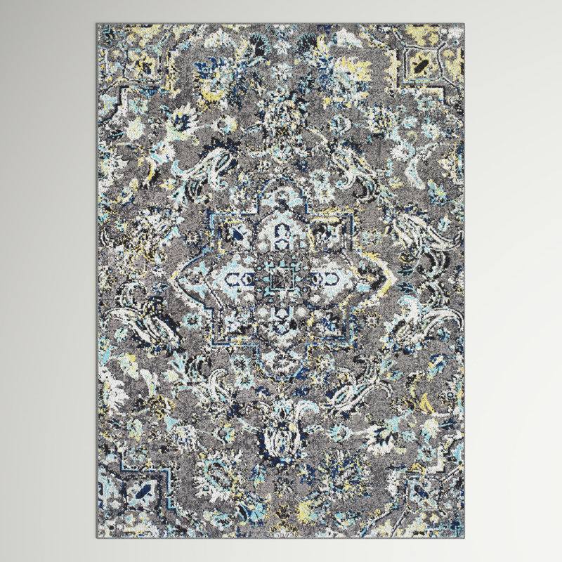 Tapis oriental gris / argenté, Rectangle 6 pi 7 po x 9 pi