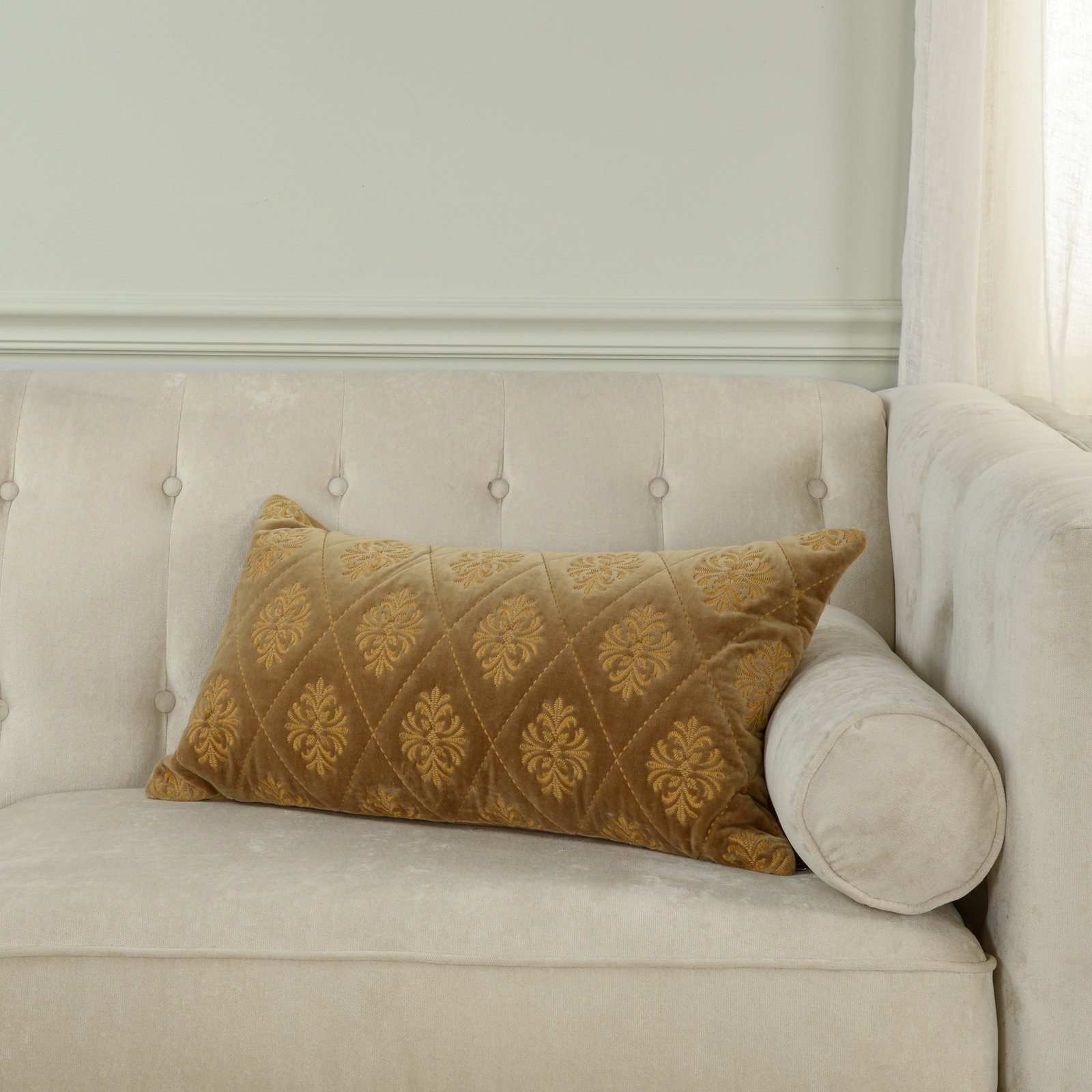 Cotton Lumbar Pillow, Dark Gold, Polyester
