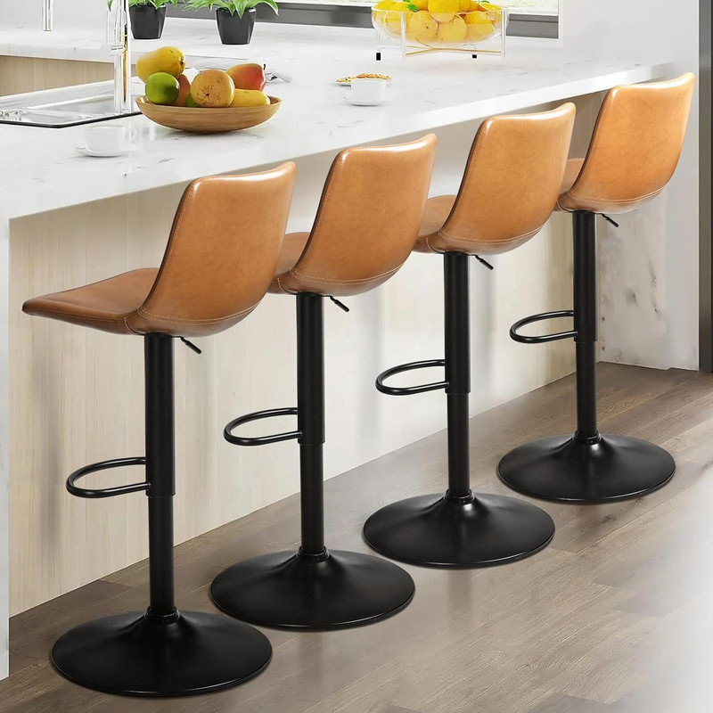 Ensemble de 4 tabourets de bar réglables, Brun, 4