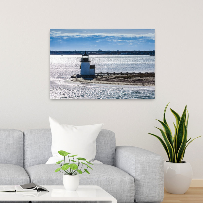 USA New England Massachusetts Nantucket Island Nantucket Town Brnt Point Lighthouse From Nantucket Ferry by Walter Bibikow - Wrapped Canvas Print