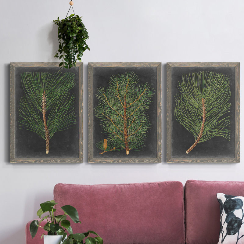 «Dramatic Pine I», ensemble de 3 peintures sur toile encadrées, H 31,5 po x l 47 po x P 1,5 po, Gris