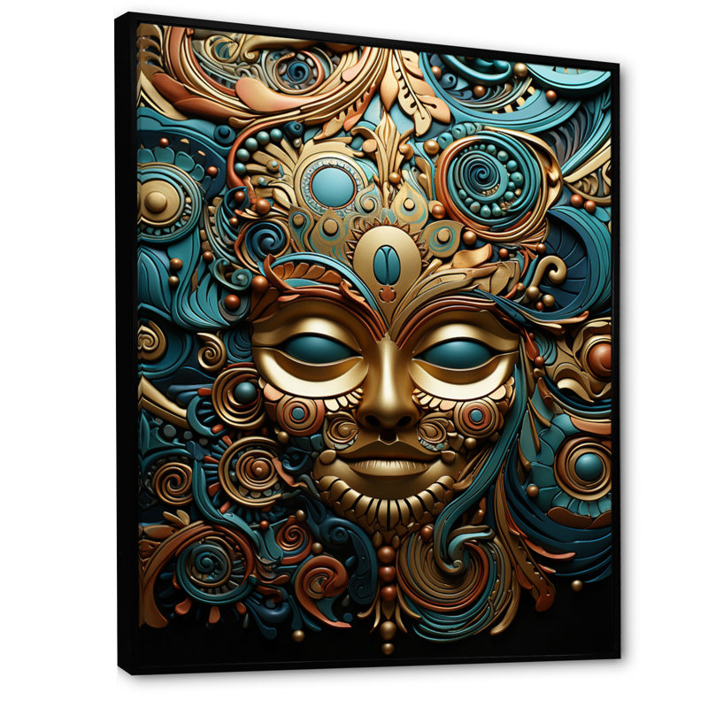 Impression sur toile encadrée sur fond bleu, bleu sarcelle et chevrons, H 40 po x l 30 po x P 1,5 po, Cadre flottant noir