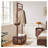 Solid Pine Freestanding Coat Rack with Rolling Wheels and Storage Basket, Walnut Finish Garment Stand with Side Hooks for Entryway and Bedroom