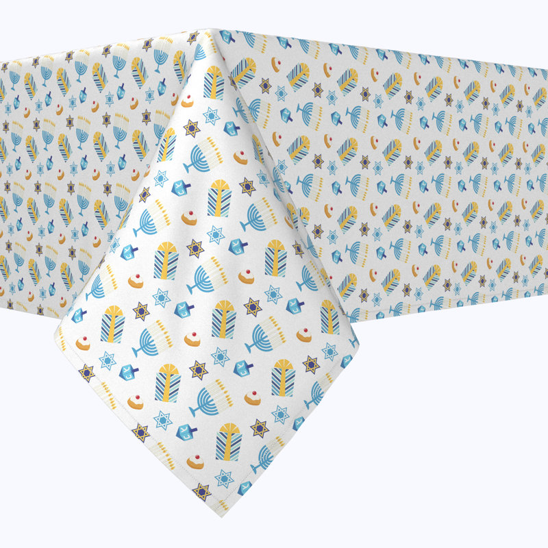 Geometric Hanukkah Tablecloth, 60" x 60", Cute Menorahs and Stars