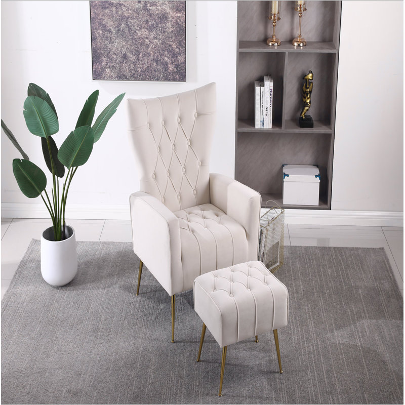 Chaise d'appoint moderne avec repose-pieds, fauteuil confortable pour salon, chambre à coucher, appartement, bureau, Beige