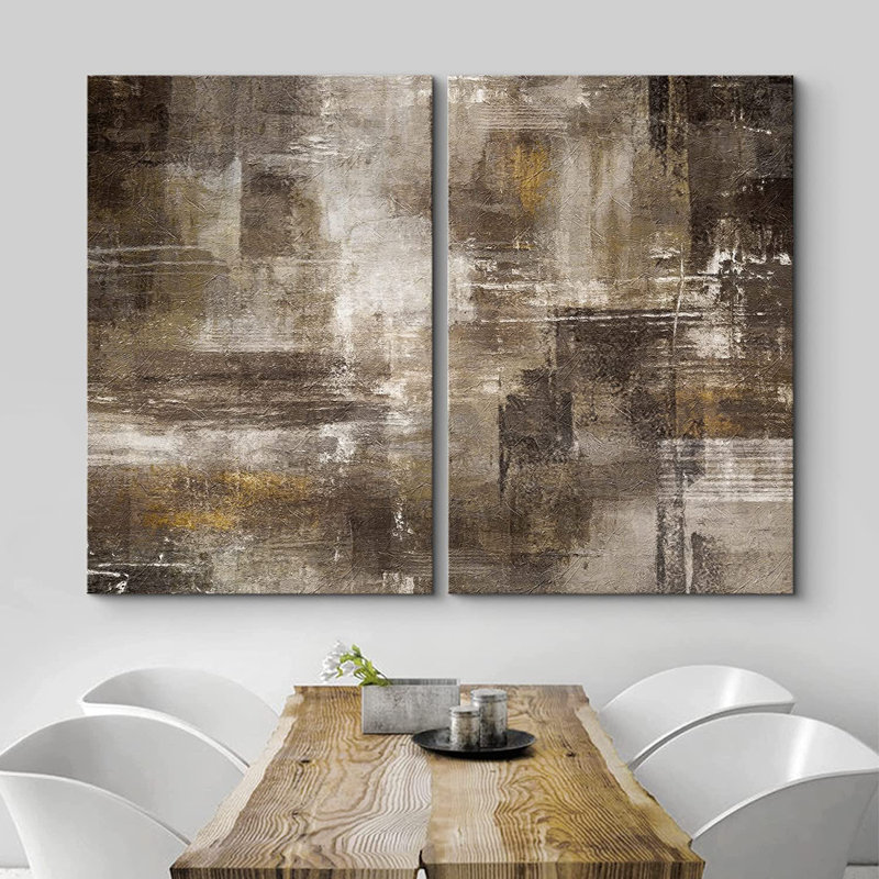 «Grunge Abstract Paint Effect Mid-Century Dark Brown Stroke», reproduction sur toile 2 pièces, Toile tendue