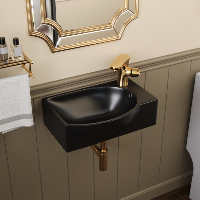 DeerValley 400mm L x 280mm W Ceramic Specialty Sink with Overflow, Black