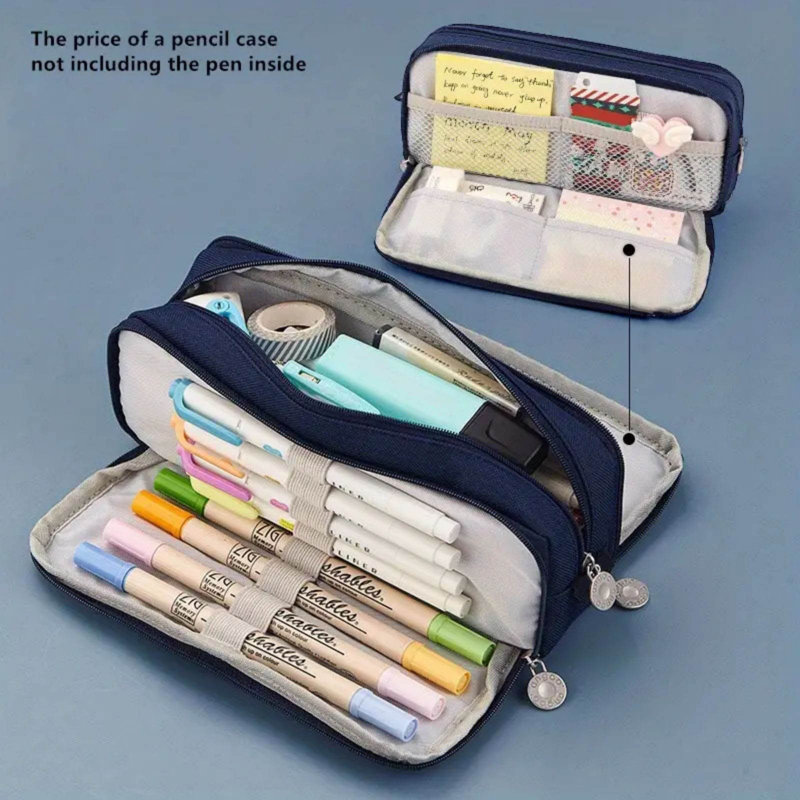 Étui à crayons Étui à crayons en tissu multicouche de style japonais et coréen Étudiant, Blue