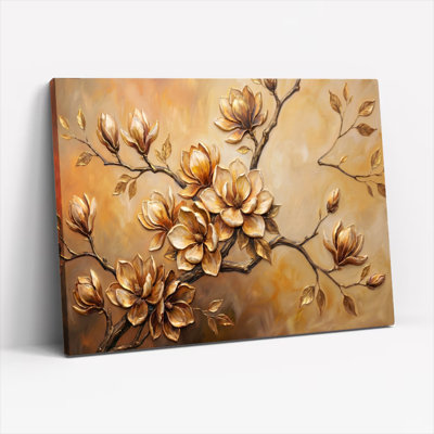 Art mural sur toile Gallery Wrap pour le salon, la chambre à coucher, le bureau ou le vestibule - Décoration murale décorative avec fleurs dorées