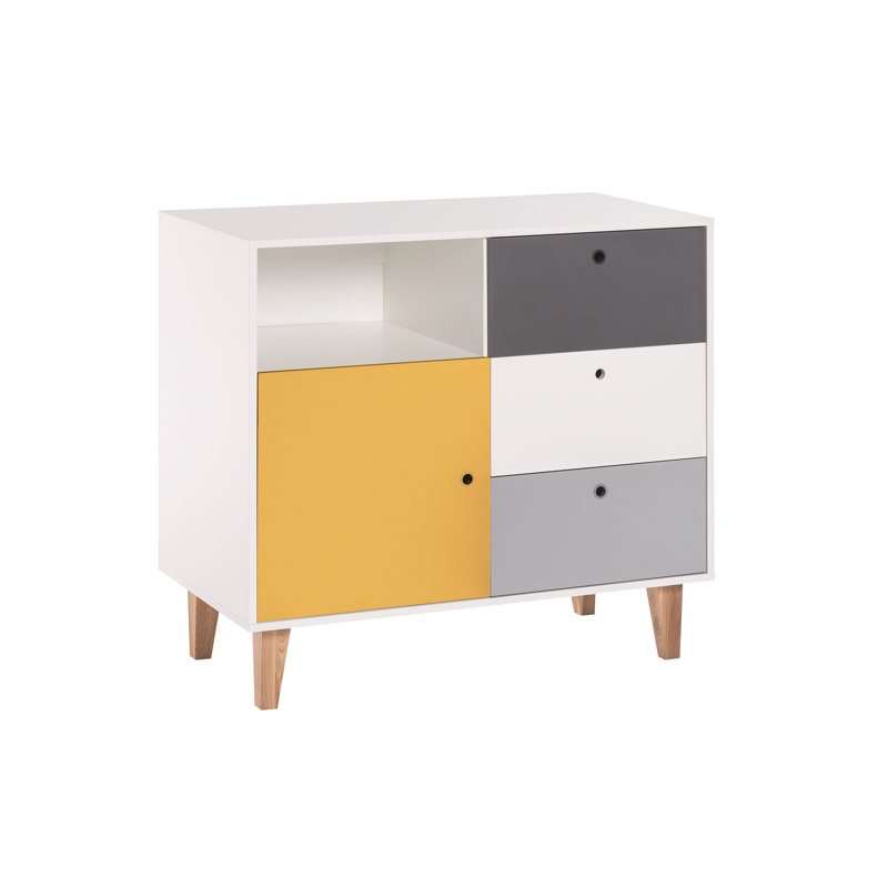 Aleana 3 Drawer Combi Chest, Saffron/White/Grey
