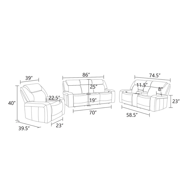 Ensemble de canapé inclinable Apex Luxe
