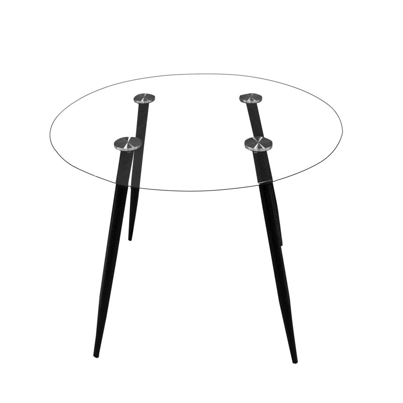 Round Glass Top Metal Base Dining Table, Black