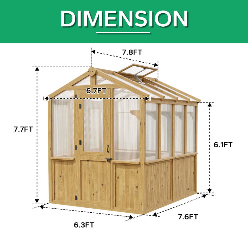 6.7 FT x7.8 FT Solid Wood Greenhouse