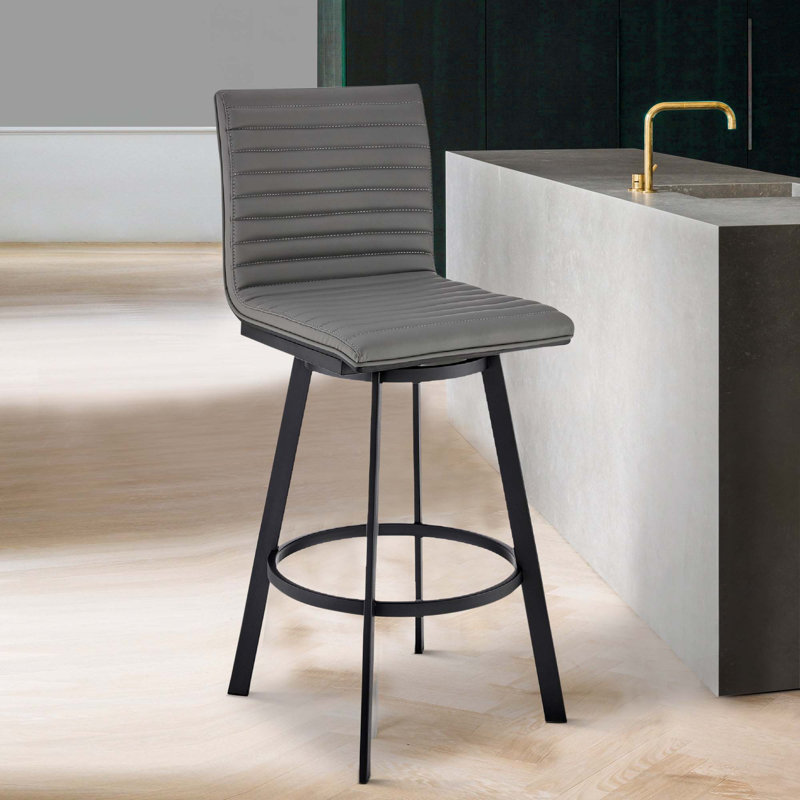 Tabouret de bar pivotant avec coutures horizontales, argent et gris, Noir, Noir
