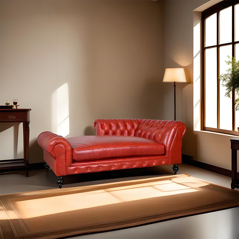 Méridienne moderne, confortable et tendance, Orienté à droite, Rouge, Noir, noir, noir, noir