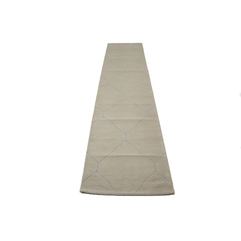 Tapis de couloir beige en laine touffeté à la main