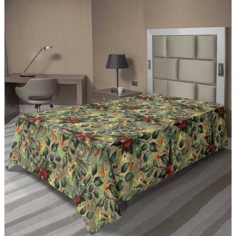 Drap plat moderne de style bohème Ambesonne, Drap plat pour lit simple TG, Vert pâle / motif floral corail foncé