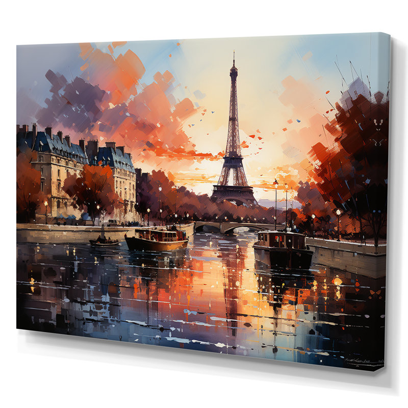 Automne, Paris, coucher de soleil sur la tour Eiffel - Art mural de la ville de Paris, Toile tendue