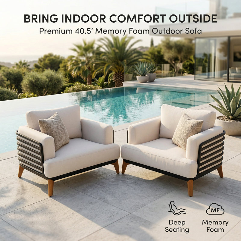 40.5'' Large Outdoor Patio Powder-coated Aluminum Armchair With 5.85'' Thick Seat Cushions Set Of 2
