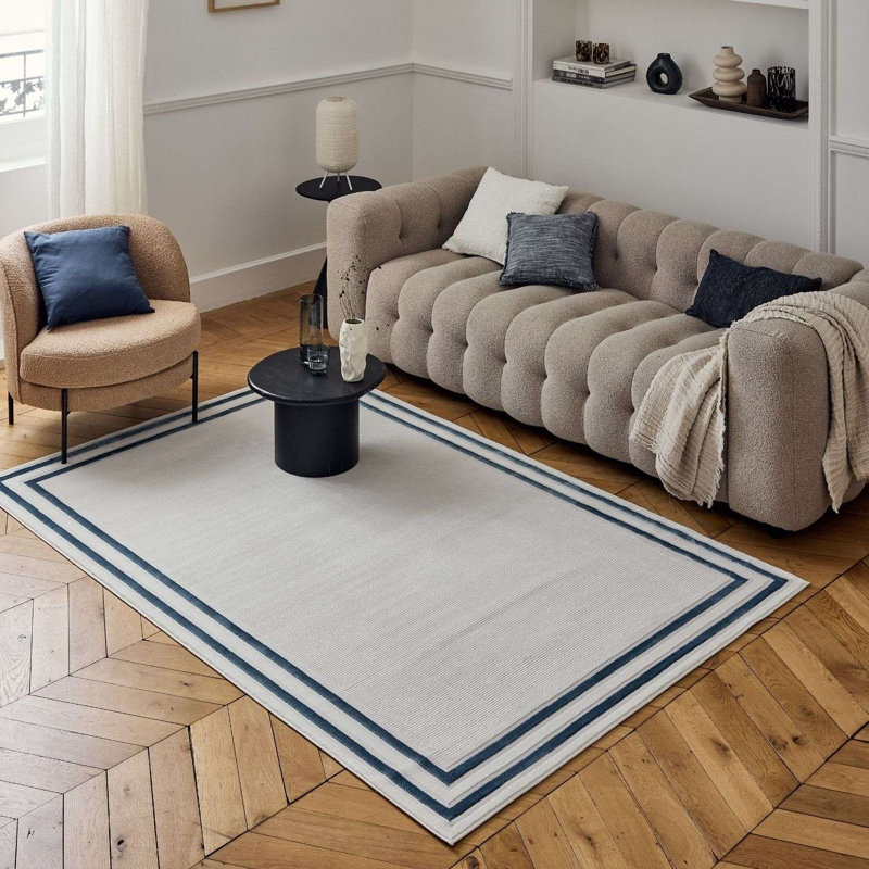 Carmel Modern Bordered Cream/Navy Area Rug, Rectangle 240 x 340 cm