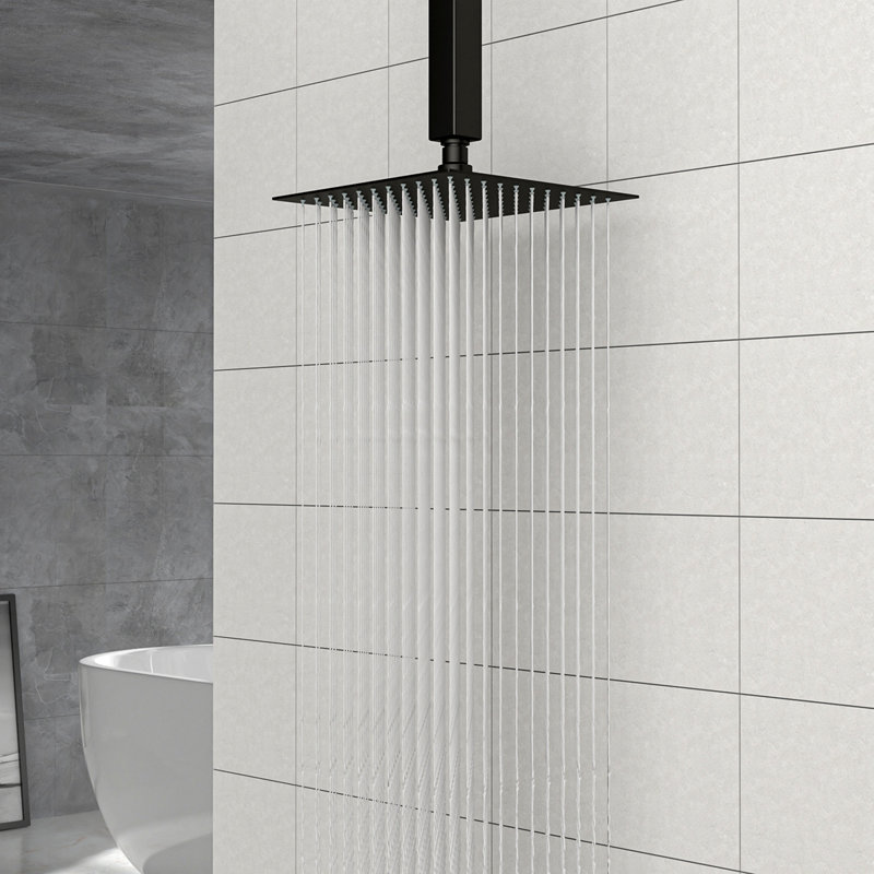 8" Square Rainfall Shower Head, Wall/Ceiling Mounted, Matte Black