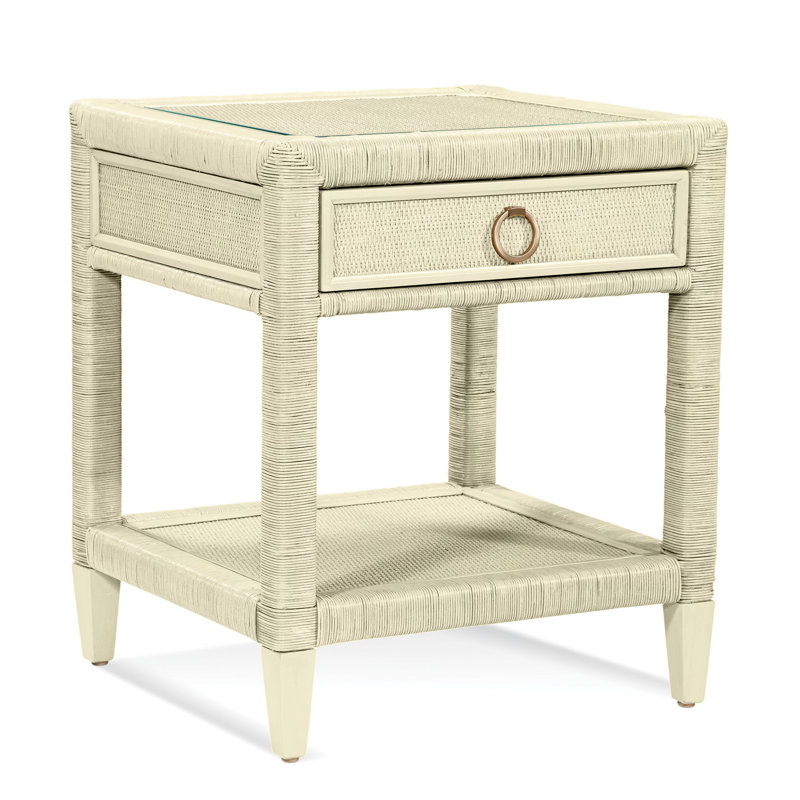 Sabal Bay 1 - Drawer Wicker Nightstand, Sea Glass, Satin Brass