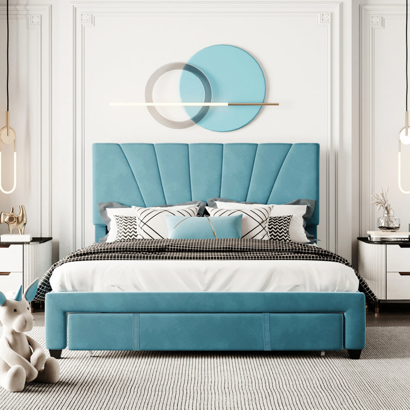 Crisfield Queen Storage Platform Bed, Blue