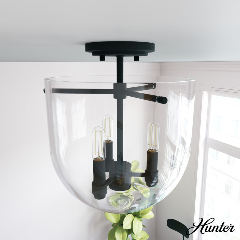 Sacha Modern Natural Black Iron Bowl LED Flush Mount Light
