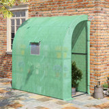 Outsunny 7' X 3' X 7' Lean To Greenhouse, Walk-In Green House, Plant Nursery With 2 Roll-Up Doors And Windows, PE Cover And 3 Wire Shelves