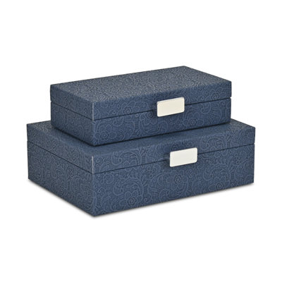 Vyrna Doily Pattern Set of 2 Storage Boxes with Silver Handles