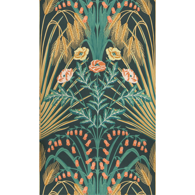 Floral Wallpaper Roll, Teal/Gold