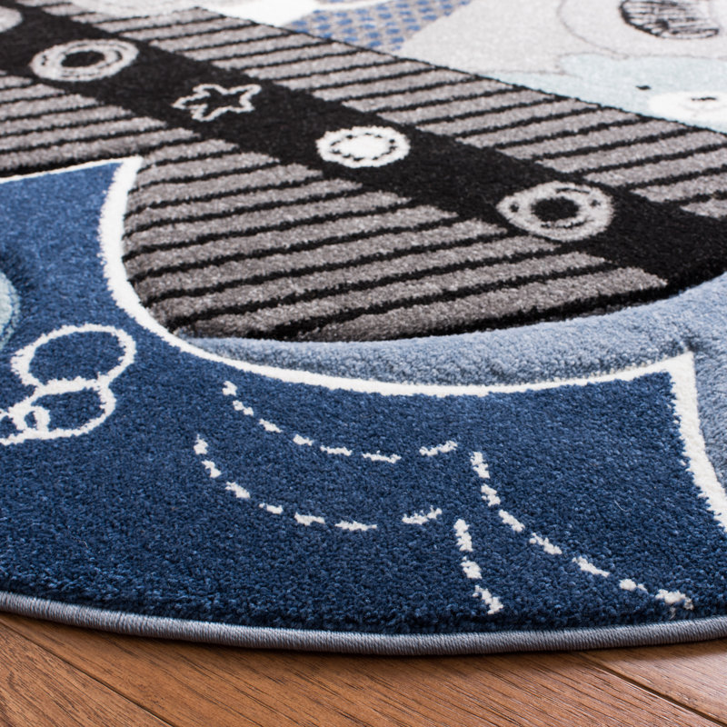 Glantz Animal Print Blue Area Rug, Round 5'3"