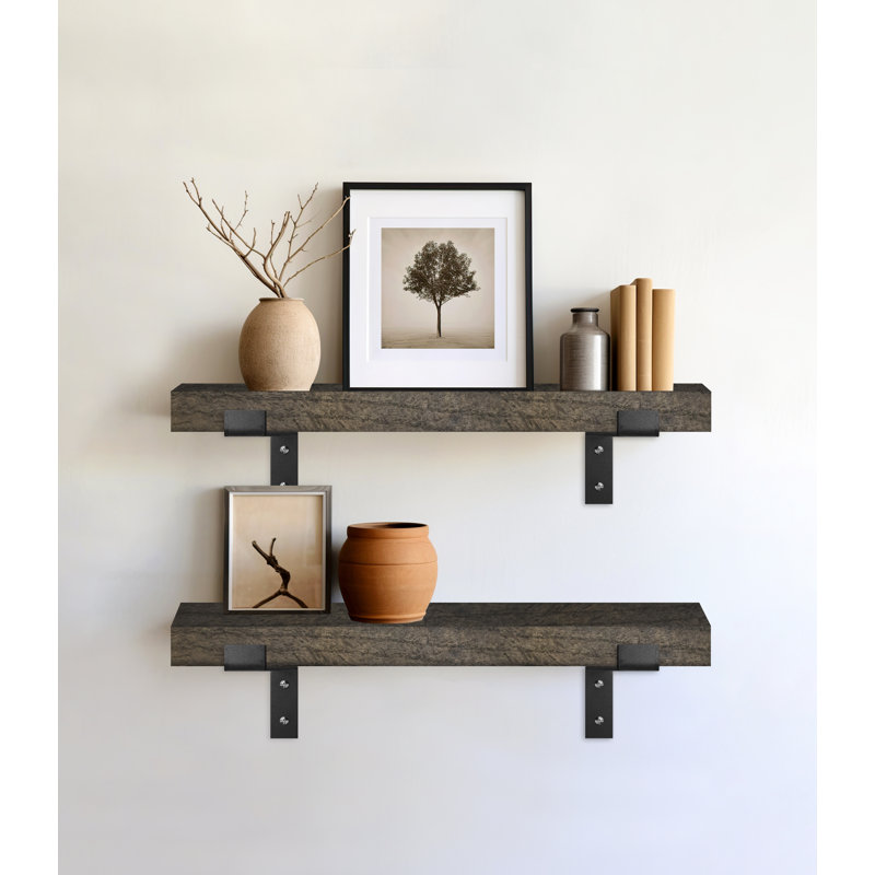 Emerald Lee 2 Piece Poplar Bracket Shelf, 2" H x 45" W x 6" D, Carbon Gray