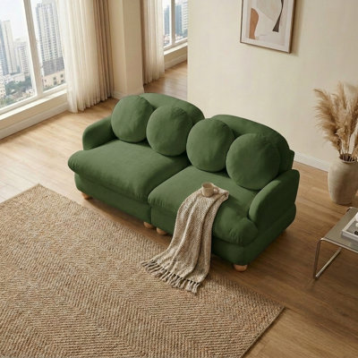Canapé 68 po pour salon, canapé 2 places à assise profonde avec 4 coussins décoratifs, canapé à cadre en bois pour appartement, salon, chambre à coucher, vert