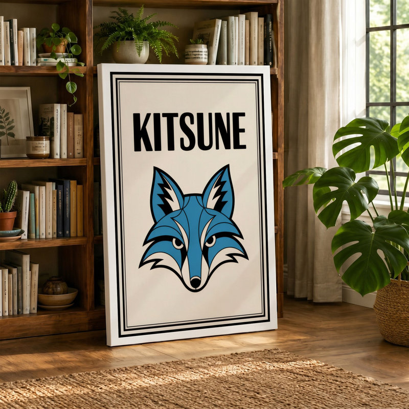 Kitsune Spirit Art Deco - Wrapped Canvas, 24x16 - 61.0 x 40.6 cm, Cream Border