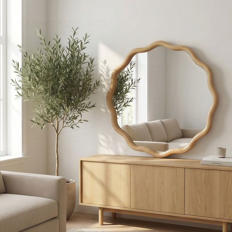 Miroir décoratif rond 24 pouces, Chêne